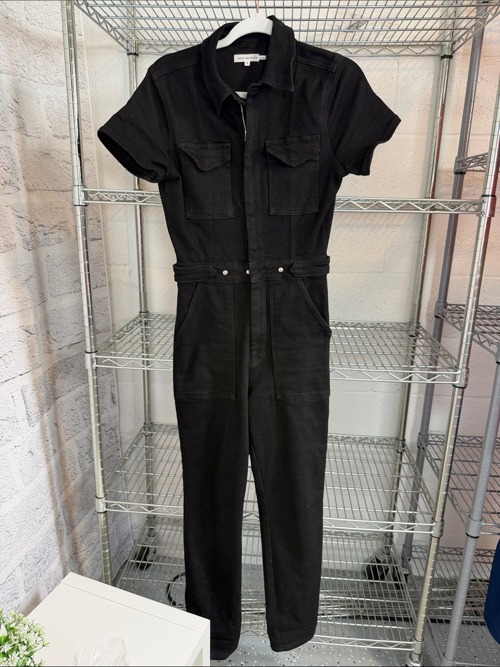 Good American Black Short-Sleeve Utility Jumpsuit